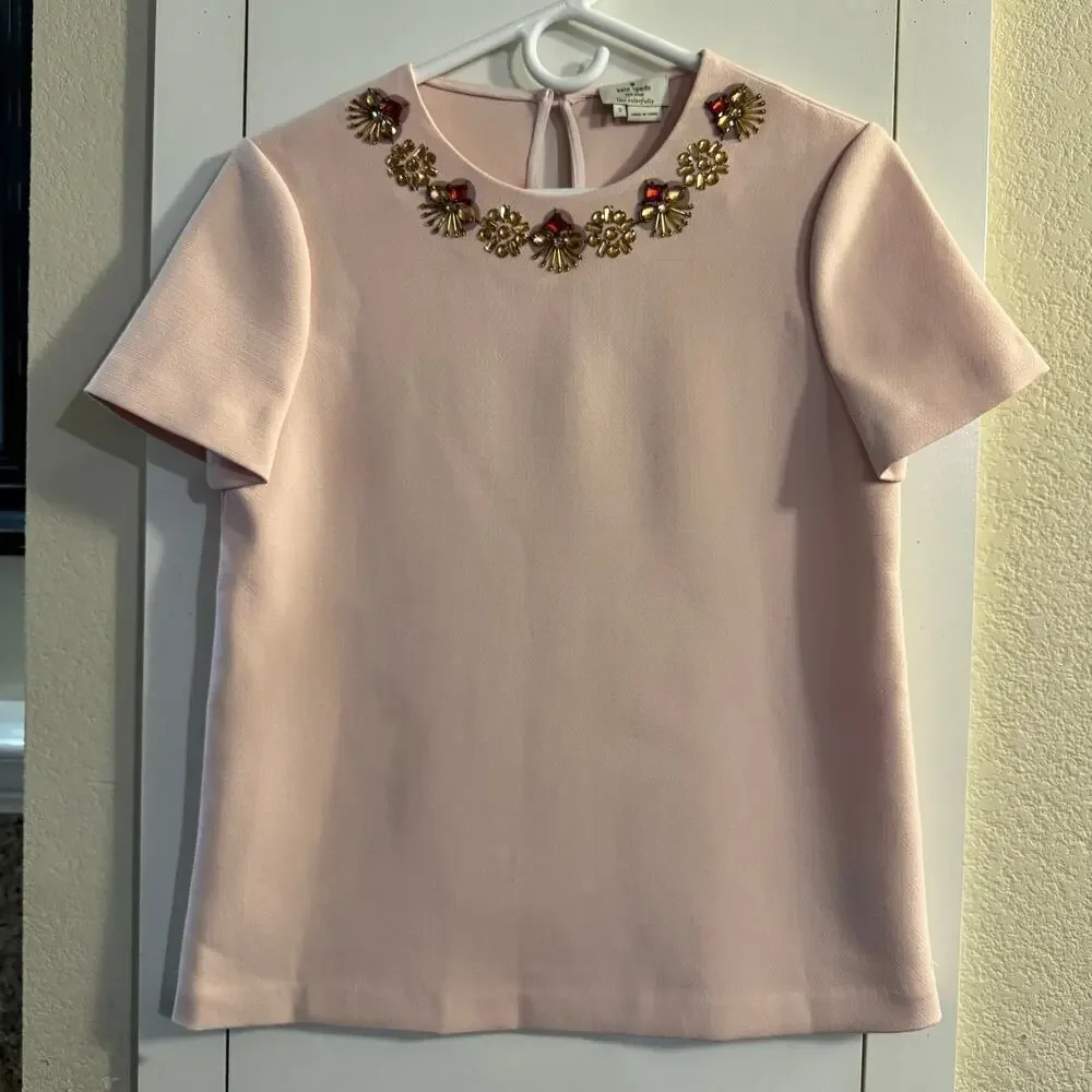 Kate Spade Alexandria Pink Rhinestone Embellished Top Size 2